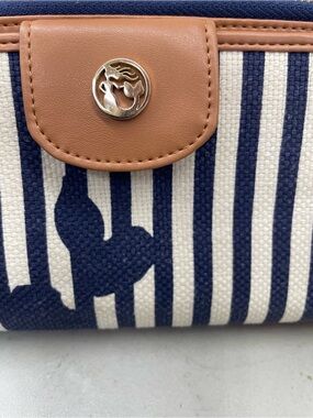 Spartina 449 Navy & White Striped Clutch with Tan Trim